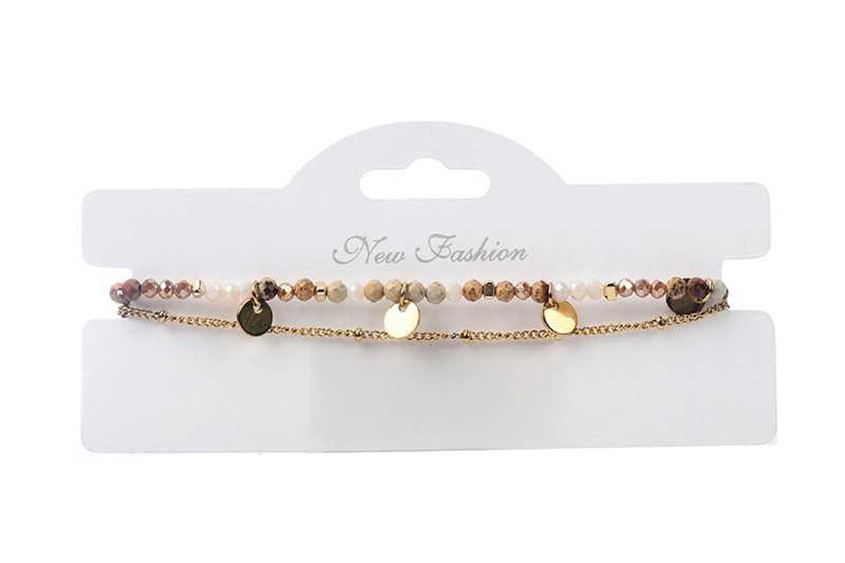 Naturel armband Tess | stainless steel | one size | verstelbaar | bedel | kraaltjes |