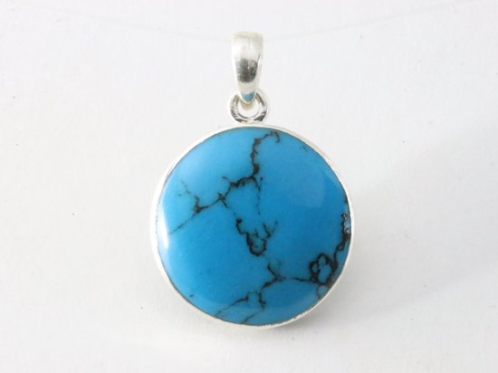 Pendentif rond en argent fin avec arbre de vie sur turquoise bleue