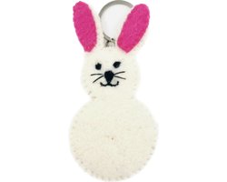 Luna-Leena duurzame konijn sleutelhanger - tas bedel - plat - wit/roze - vilt wol - handgemaakt in Nepal - love - kinder cadeau - geboorte - rabbit baghanger - kado - gift - kinderfeestje - pasen - rabbit keychain - bag charm