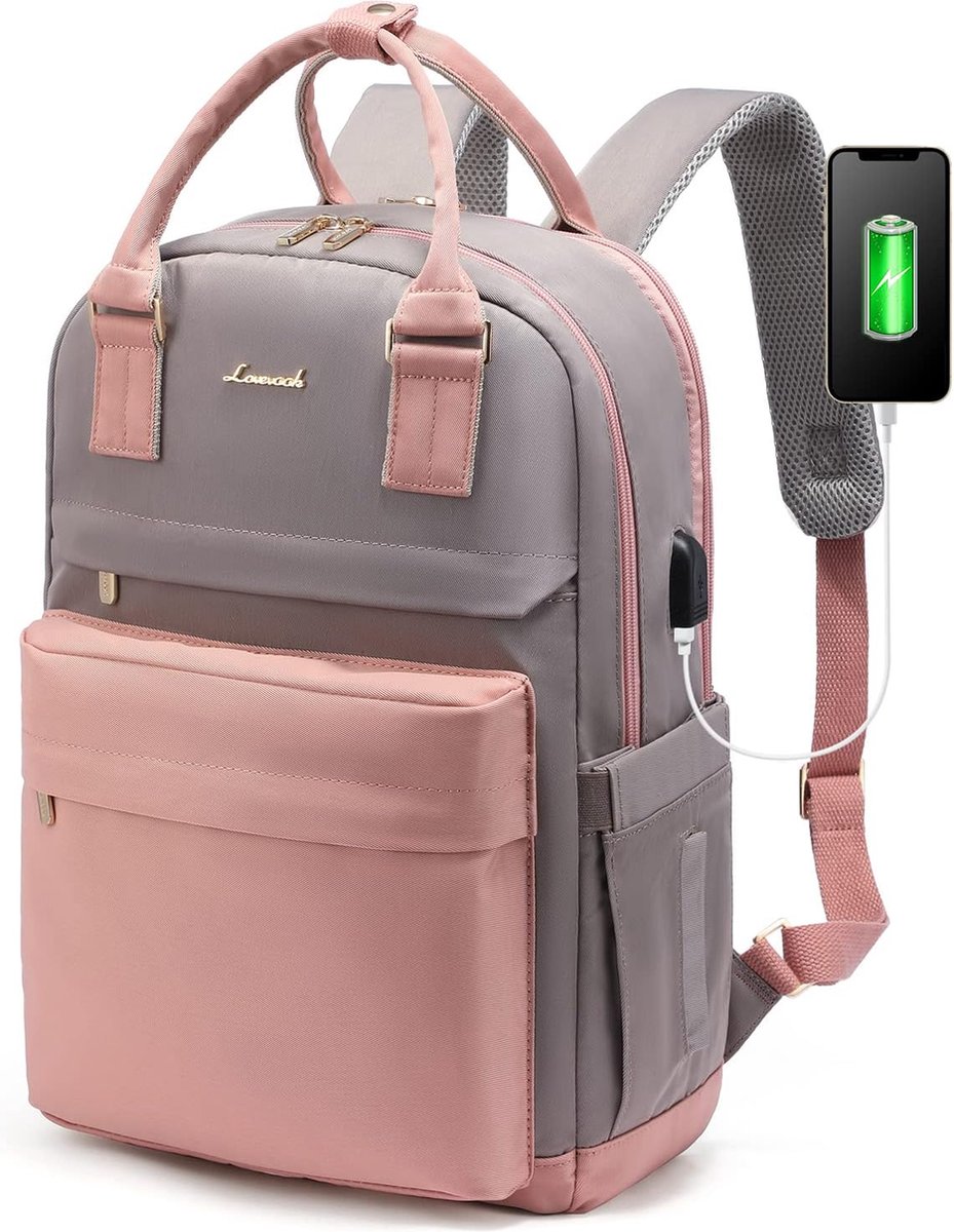 Laptop rugzak 15.6 inch - Roze/lila - USB-oplaadpoort - 43 x 29 x 18 - Rugzak met 4 vakken - Werk, school, kantoor - Waterbestendig