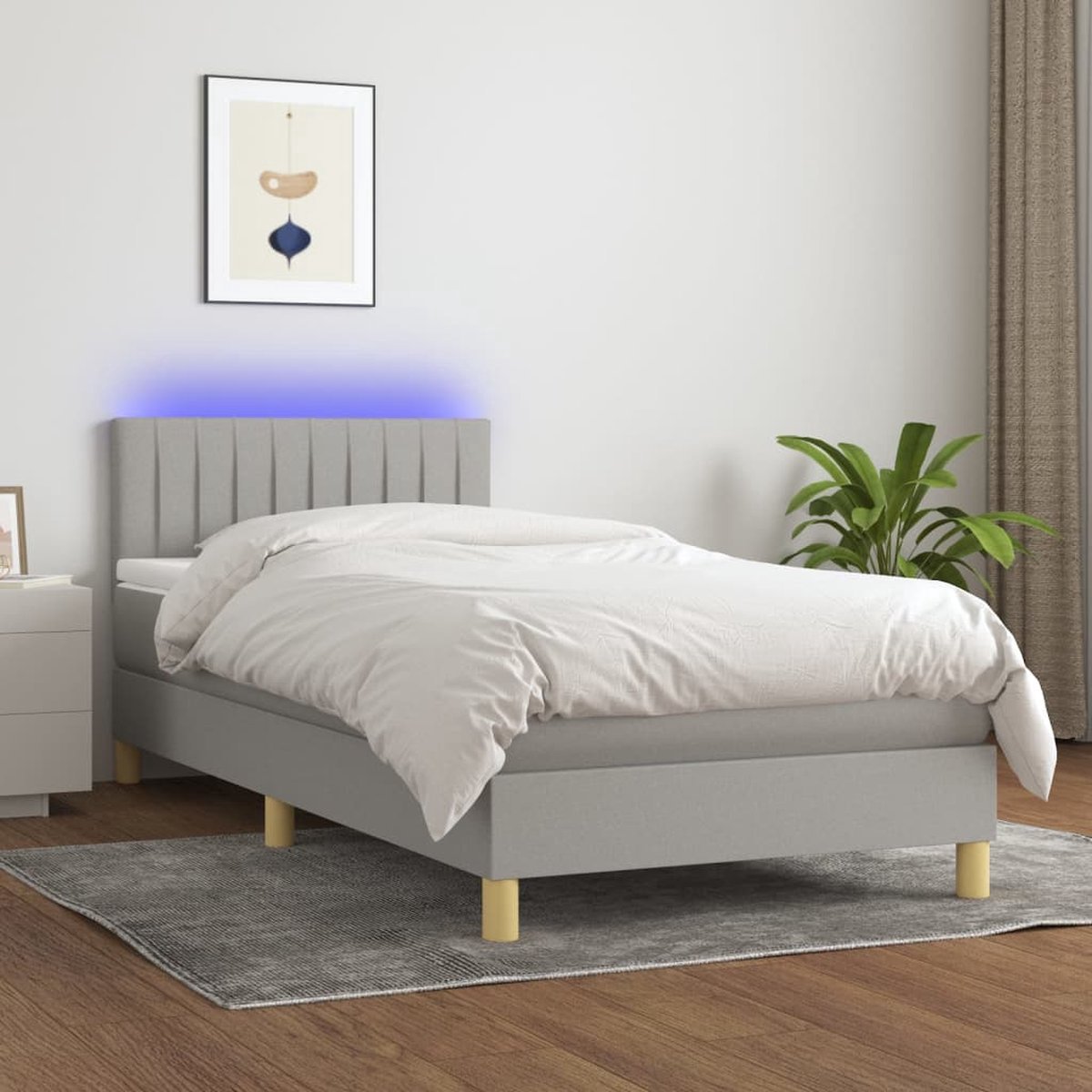 The Living Store Boxspring met matras en LED stof lichtgrijs 90x190 cm - Boxspring Bed - Led Bed - Slaapcomfort - Pocketed Spring Mattress - Grijs Bed
