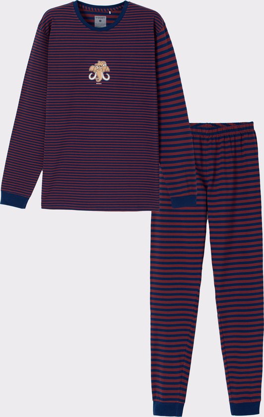 Woody pyjama jongens/heren - donkerblauw-bordeaux gestreept - mammoet - 232-10-PLD-Z/951 - maat S