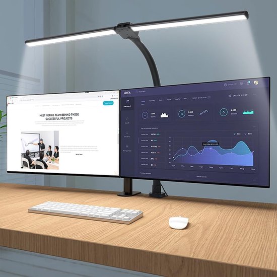 KARY Bureaulamp LED dimbaar, 24W 80cm 1800 lumen ultra heldere bureaulampen voor werk, kantoor, oogbescherming daglichtlamp auto-dimming, touch control 5 kleurtemperatuur & helderheidsniveaus