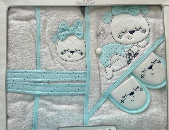 Badjas met capuchon 5-delig - badcape met capuchon voor baby - Set badjas - 100% katoen - Voor baby's van 0- 24 maanden - Oeko-tex gecertificeerd - bear - badhanddoek van Merkloos — afbeelding 3