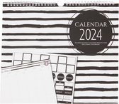 Familieplanner Black / White Stripe 2024 - Zwart / Wit - kalender - weekplanner - Inclusief stickersheet