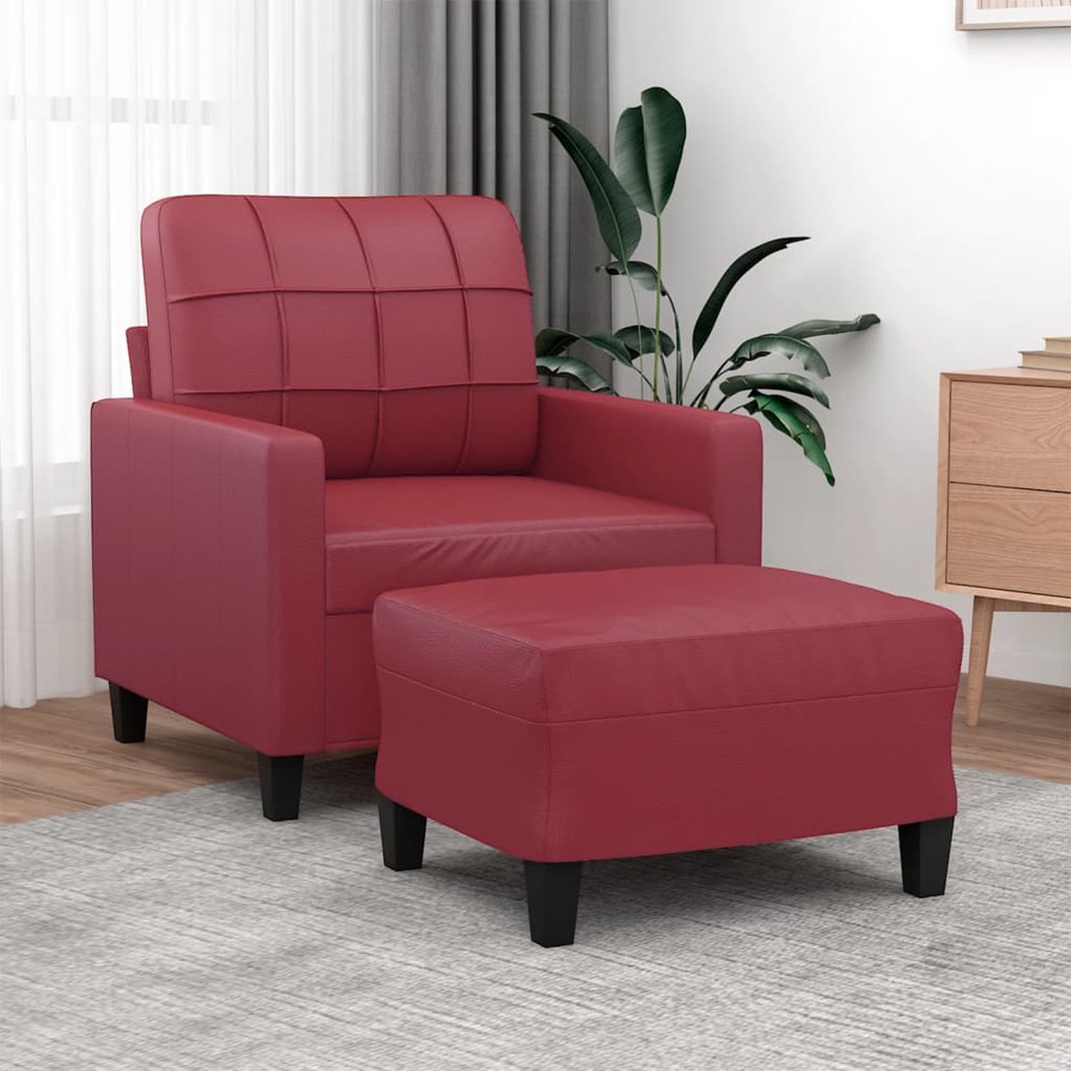 vidaXL Fauteuil - met - voetenbank - 60 - cm - kunstleer - wijnrood