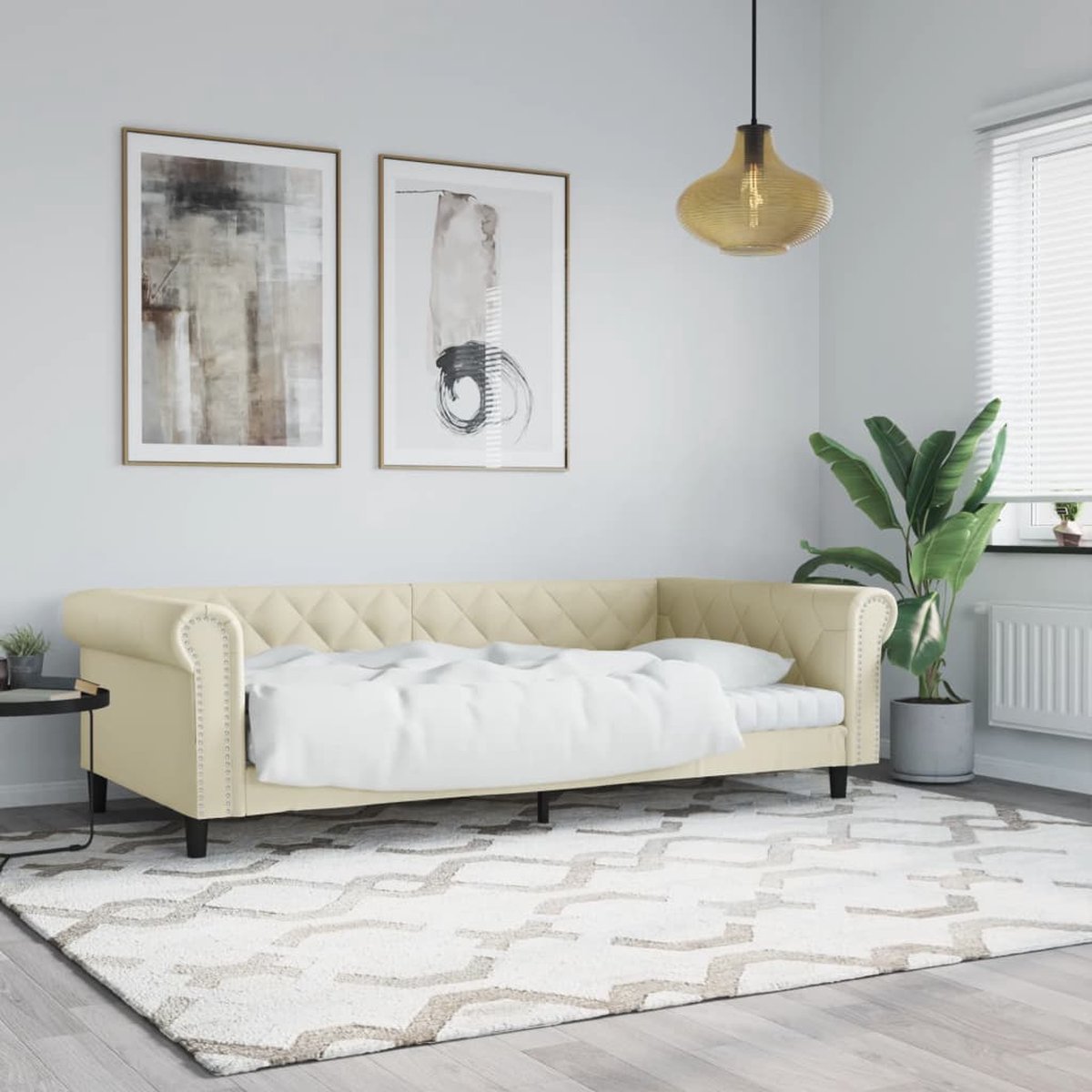 vidaXL Slaapbank - 100x200 - cm - kunstleer - crèmekleurig