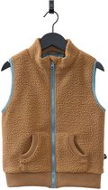 Ducksday - fleece bodywarmer voor kinderen - teddy sherpa - unisex - camel bruin - petrol blauw - maat 134/140