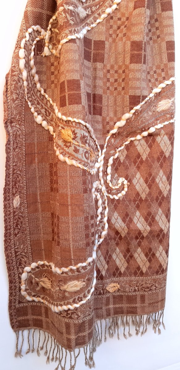 Wollen dames sjaal bruin beige - 70 x 180 cm