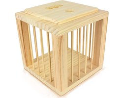 Hooi voor konijnen hazen hamsters cavia's. Rop gemaakt van FSC® massief hout. Accessoires voor konijnenhok, stabiele stand in kubusvorm 19x19cm