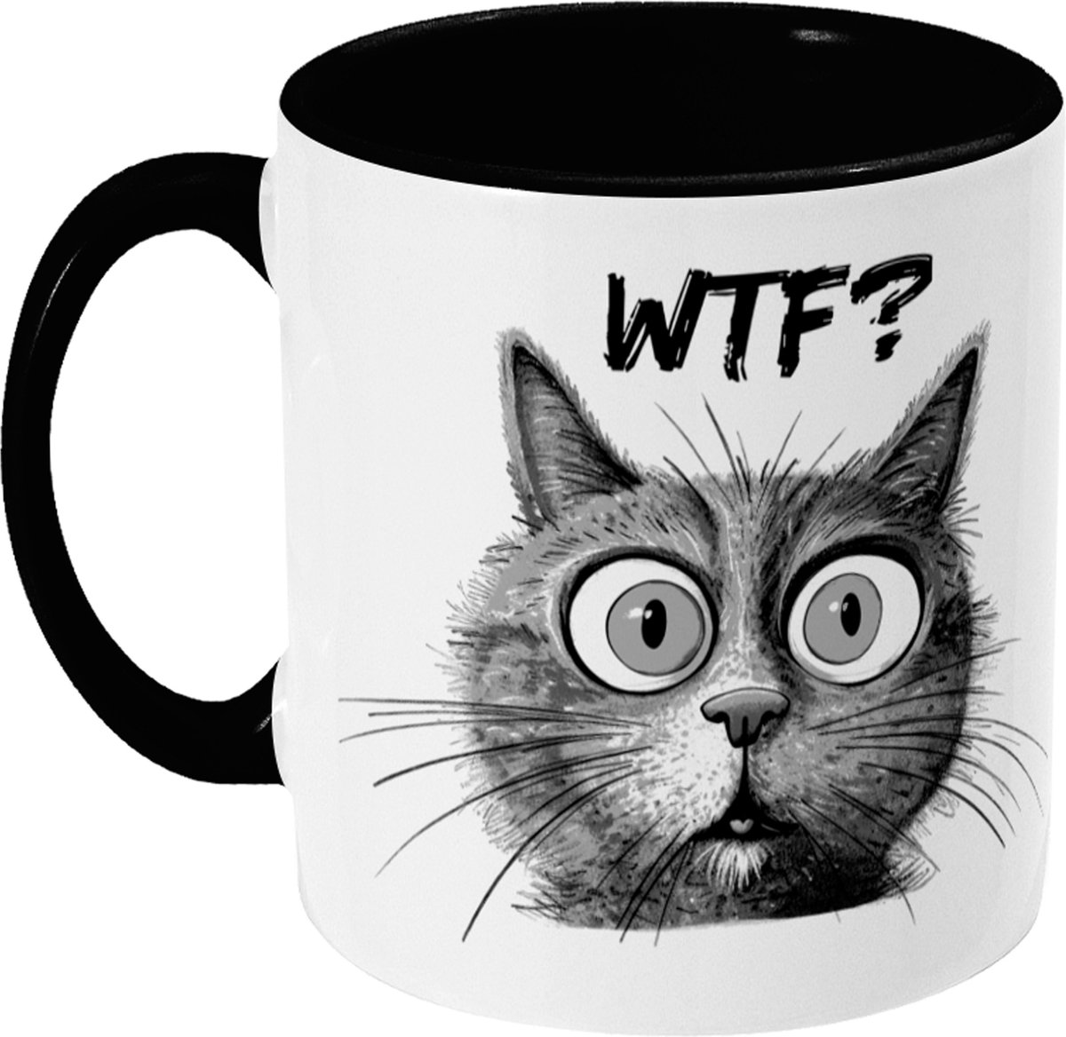 Tasse à café Chat drôle de bande dessinée WTF ? Zwart Wit 11oz 350ml  Céramique