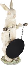 Dekoratief | Bunny staand m/krijtbord, wit/zwart, resina, 26x19x50cm | A230351