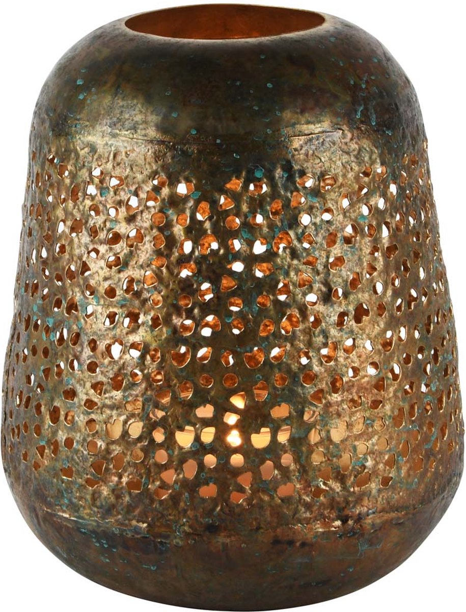 Lantaarn / windlicht - Bruin / goud - ø 22 x 24 cm hoog.