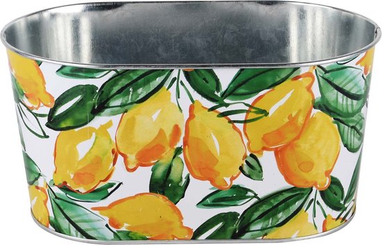 Dekoratief | Bloempot blik 'Lemon', ovaal, 22x13x11cm | A210672