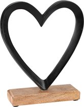 Dekoratief | Deco hart op voet, naturel/zwart, metaal/hout, 23x5x16cm | A238037