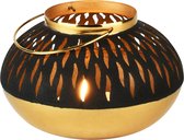 Dekoratief | Lantaarn 'Subtle Flame', zwart/goud, metaal, 7x13x9cm | A238204