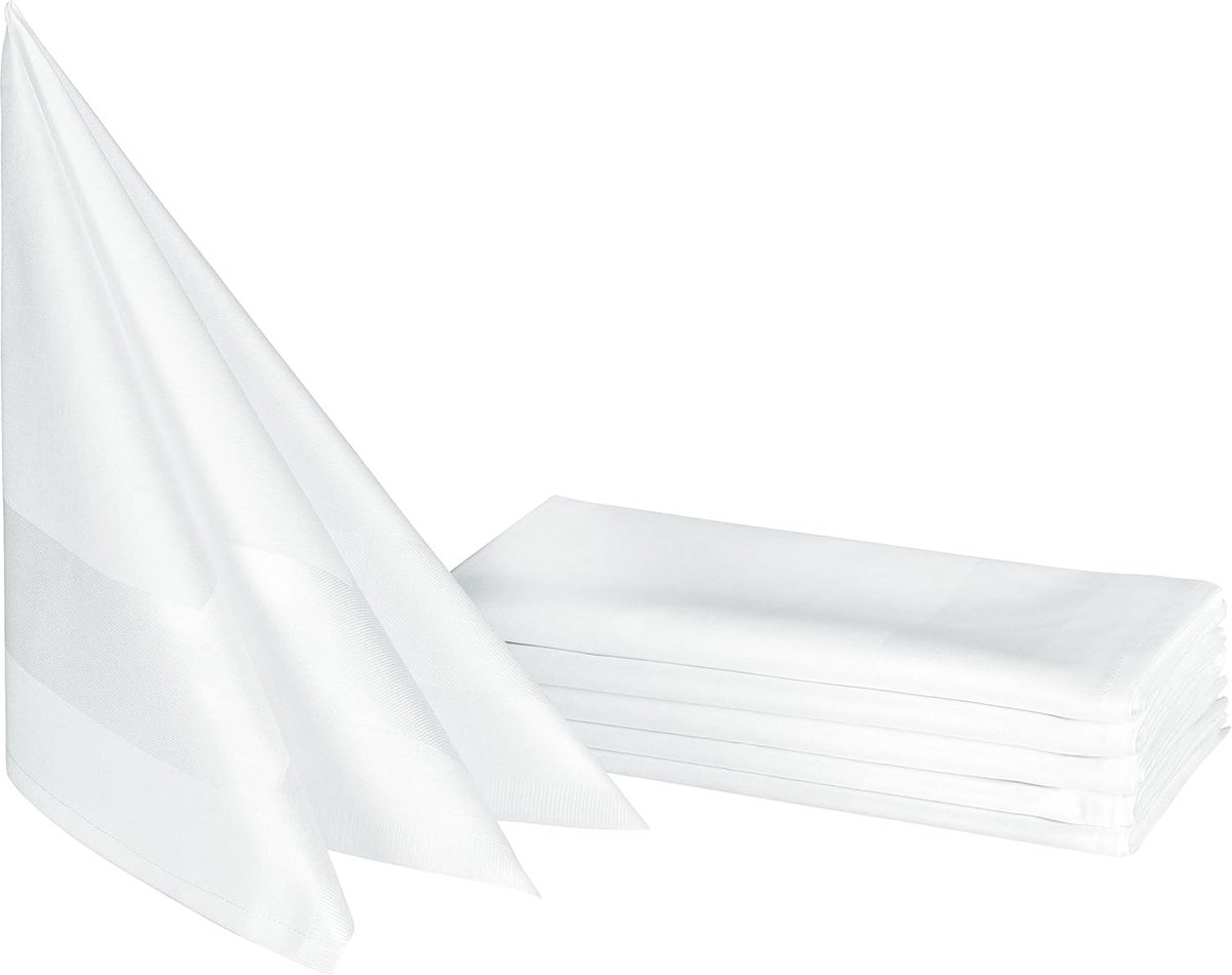 Azalia Set van 6 damast stoffen servetten, katoen, 50x50 cm, atlas rand, wit