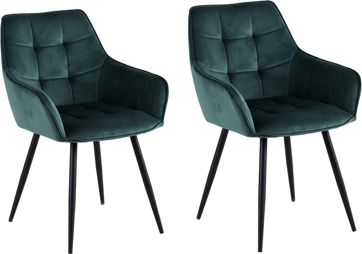 Colenis® - Oriana Eetkamerstoel - Set Van 2 - Groen - Fluweel - Velvet - Industrieel