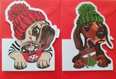 Kerstkaarten-Teckel-Bulldog-Mops-Honden-12stuks-Gekleurde-Enveloppen-Feestdagen