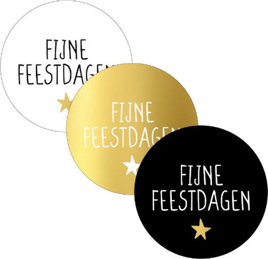 Foto: Kerst sluitsticker goud fijne feestdagen 3 assorti goud glans goudfolie wit zwart ster sluitzegel eindejaarspakket kerstpakket verrassen bedank kaart bedankje envelop sticker kerstdagen cadeau gift cadeauzakje