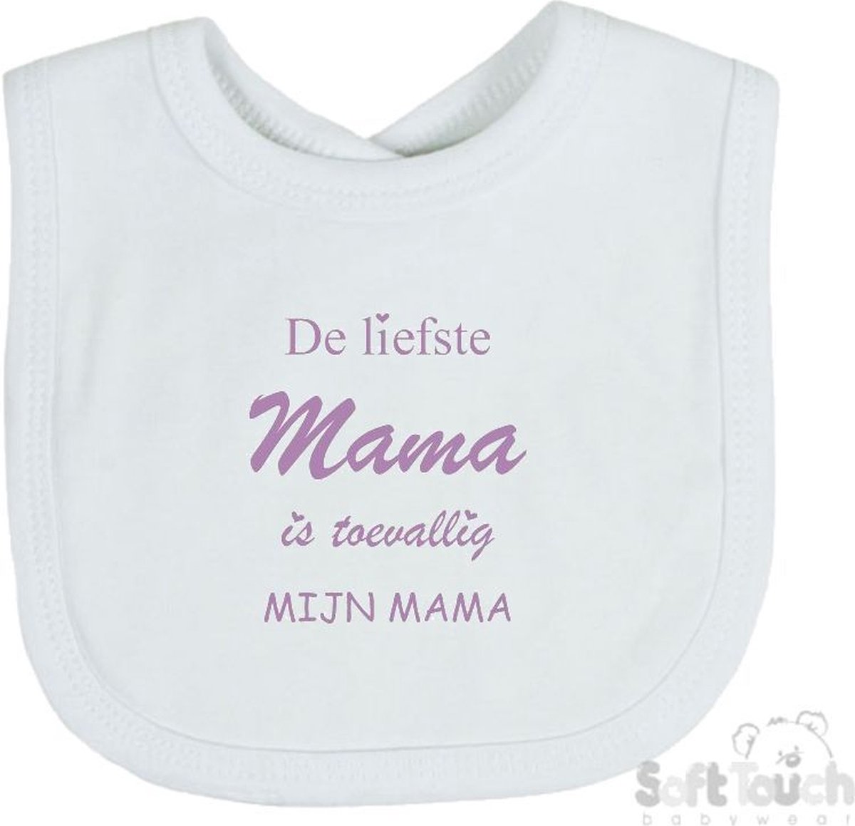 Goedkoopste Soft Touch Slabber De liefste mama is toevallig mijn mama Unisex Katoen Wit/lila Maat 33x22 Cm