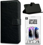 Casemania Hoesje Geschikt voor Apple iPhone 15 Pro Zwart & Volledig Dekkend Screenprotector- Portemonnee Book Case - Kaarthouder & Magneetlipje