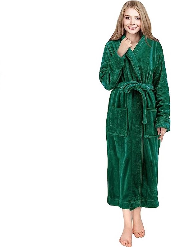 Badjas fleece maat - L - kleur – groen - dames
