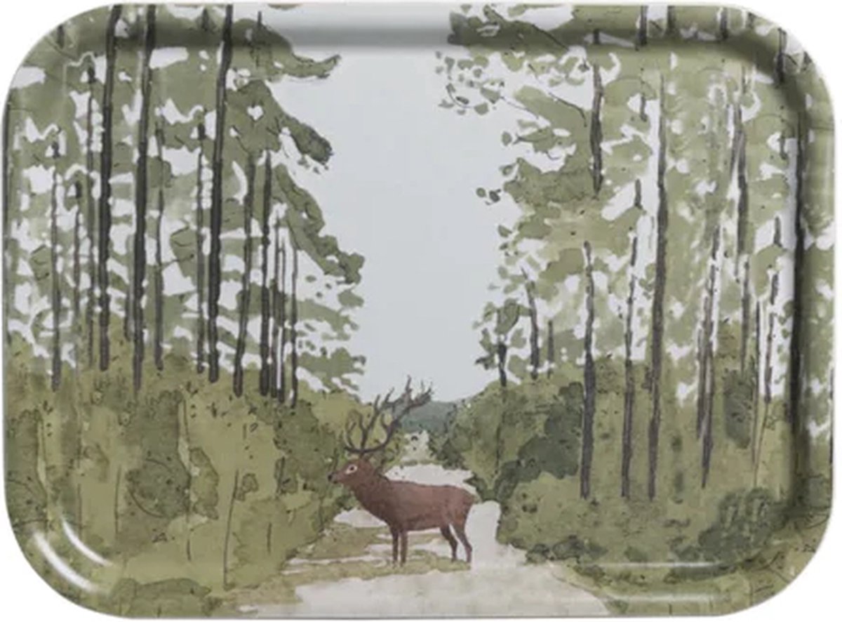 Hert in het Bos Dienblad van Sophie Allport - dienblaadje met bos tafereel voor de Herfst en Winter gemaakt van berkenhout