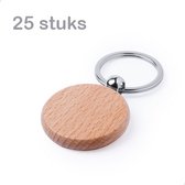 25 stuks Sleutelhangers Rond - Promopack - Sleutelhanger in hout - Beuk - Blanco - DIY - Ideaal als bedankje - Relatiegeschenk - Gadget - te personaliseren/graveren