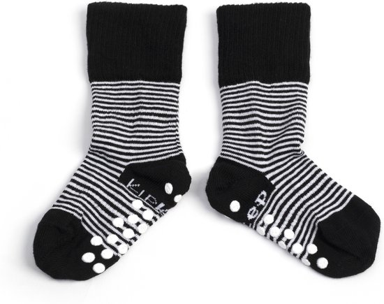 KipKep antislip sokjes - maat 18-24 maanden - Black Stripes, zwart - Blijf-Sokken - 1 paar - zakken niet af - Stay-on-Socks - biologisch katoen