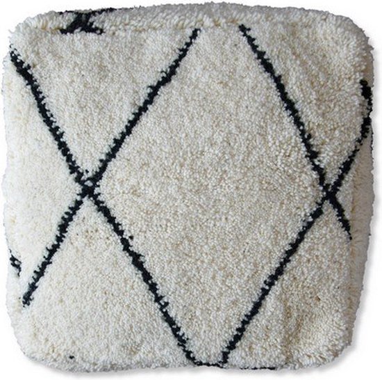 Poufs&Pillows - Vloerkussen Beni Ourain (Fluffy) - Stoffen poef 60x60x20cm - Gevuld geleverd - Handgemaakt in Marokko - Ideaal voor woon-, slaap- en kinderkamer.