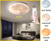 Levabe - Moderne Maan Led Plafondlamp - Dimbare - Glans - Maanlamp - Woonkamer - Slaapkamer - afstandsbediening - Plafond licht - 48CM - Zonder rand