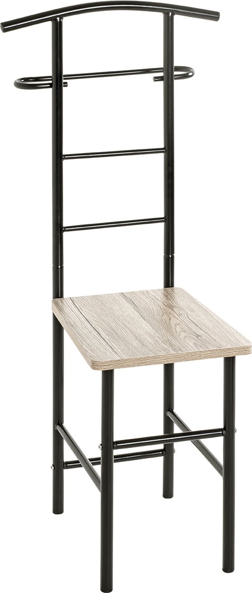 Dressboy – Mat zwart staal met eikendecor MDF zitting – Moderne kledingstoel