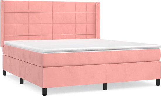 vidaXL - Boxspring - met - matras - fluweel - roze - 180x200 - cm