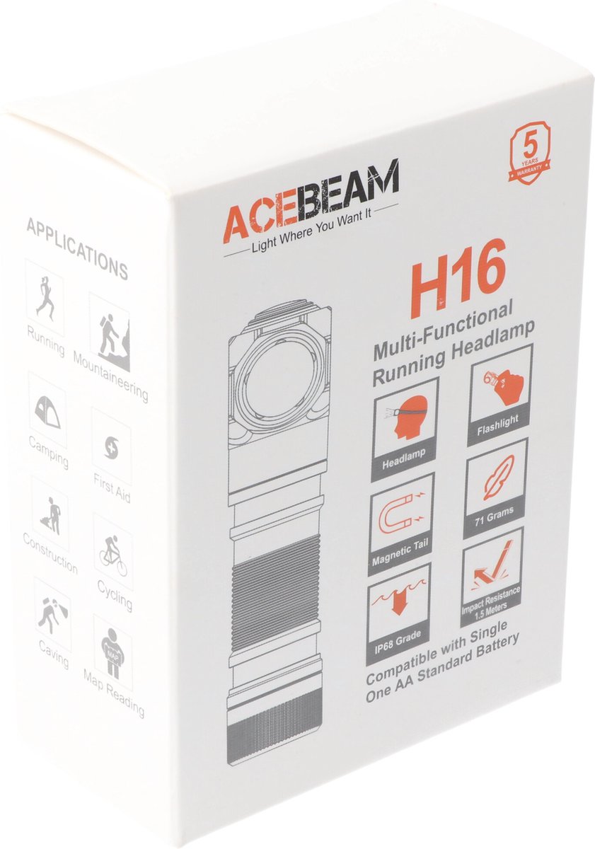 Lampe frontale rechargeable ACEBEAM H16 650 lumens élevés, lampe