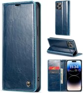 CaseMe - Telefoonhoesje geschikt voor Apple iPhone 15 Pro - Flip Wallet Case - Magneetsluiting - Donker Blauw