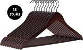 Eleganca luxe kleerhangers - Kledinghanger - 15 stuks - Behandeld hout - Multifunctionele kledinghanger - Gelakt - Met zwarte haak - Donker massief hout - 45x22 x1cm