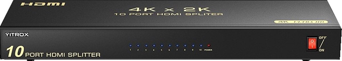HDMI-splitter 1 in 10 uit - 10 poort - 1x10 Full HD 1080P HDMI 1.4 splitter met switcherconverter Ondersteuning 4KX2K 3D digitaal audioformaat - Zwart (10 poort HDMI-splitter 4K)