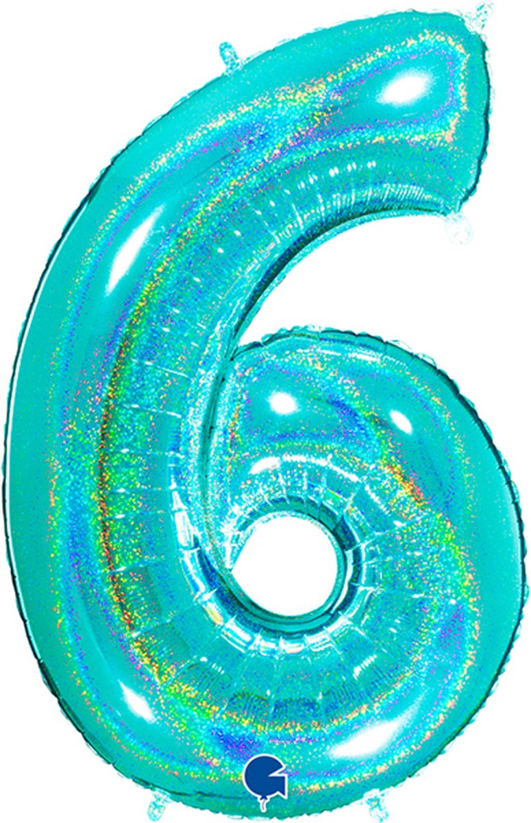 Folieballon Cijfer 6 Glitter Tiffany Blue (102cm)