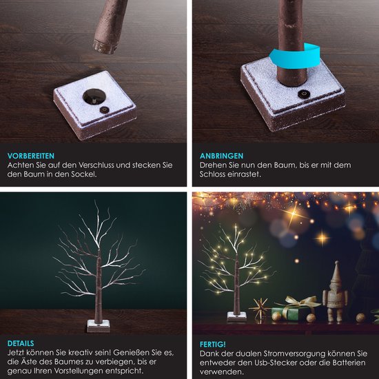 Kerst kerstboom wit met goud 60cm incl. LED met timer - Jack