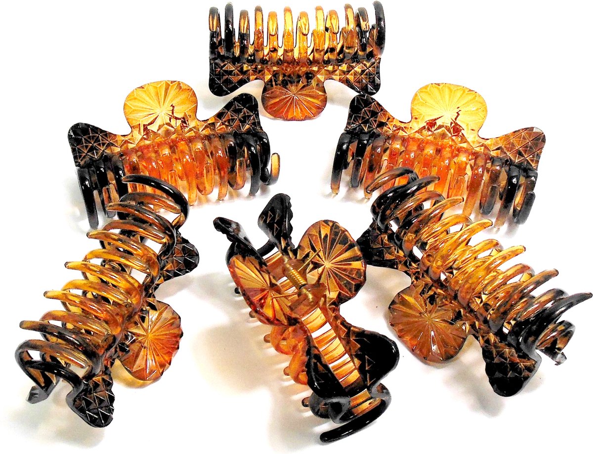 6 grote haarklemmen spikkel patroon 9 cm bruin