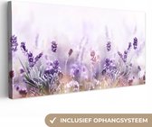 Canvas Schilderij Lavendel - Bloemen - Paars - Natuur - 40x20 cm - Wanddecoratie