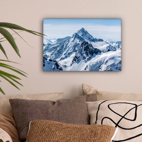 Peinture sur toile Montagnes - Neige - Hiver - Nature - Paysage - 30x20 cm - Décoration murale