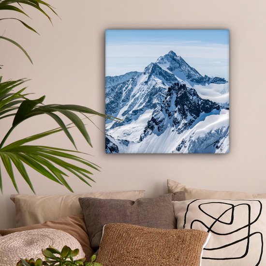 Tableau sur toile Montagnes - Neige - Hiver - Nature - Paysage - 50x50 cm - Décoration murale