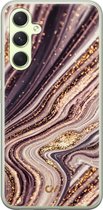 Samsung A54 hoesje - Golden Pink Marble - Marmer - Paars - Soft Case Telefoonhoesje - TPU Back Cover - Casevibes