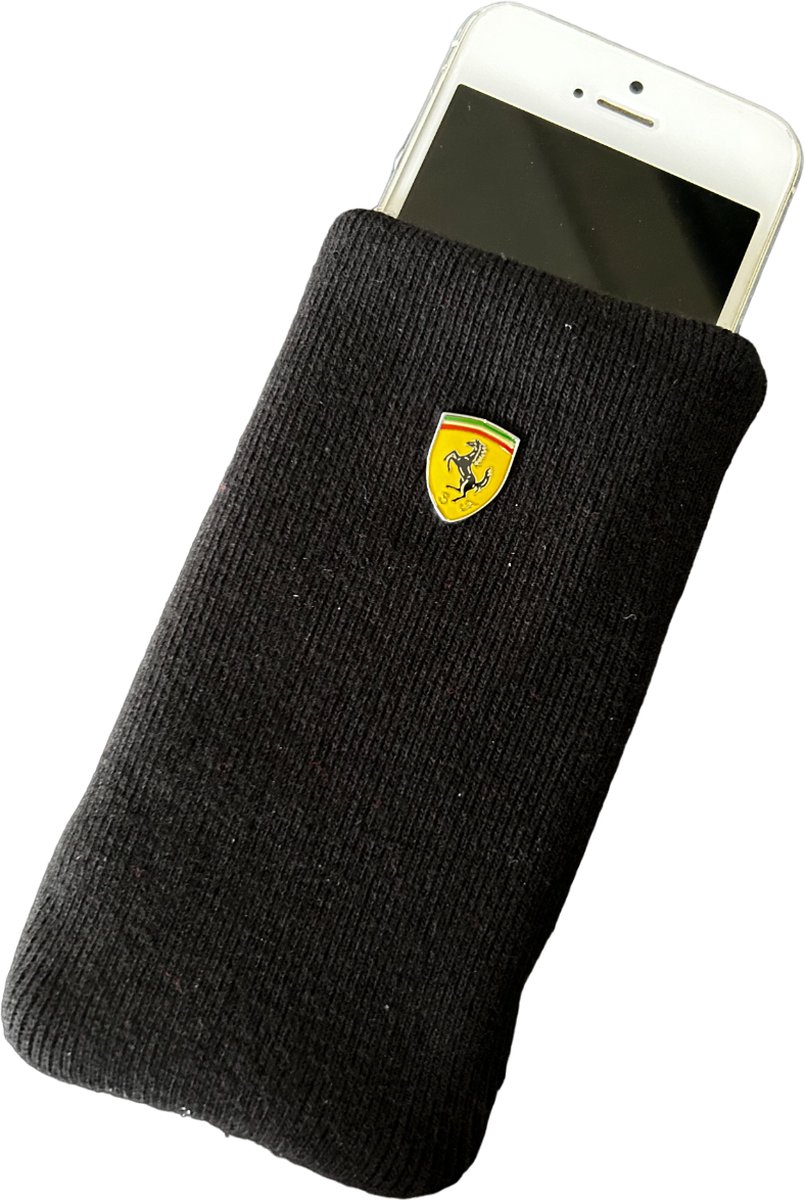 Scuderia Ferrari - Sleeve - Pouch - Sok - Insteekhoes - Geschikt voor iPhone 3/4 - 5/5s/5c/SE 2016 - 7/8/SE 2020 - SE 2022 - 12 mini - Zwart Met Ferrari Embleem - scherm grootte van 3,5