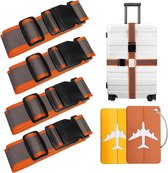 Kofferriem, 4 stuks, kofferbanden, opvallend met 2 kofferhangers, kofferband, riem, zware belasting voor op reis (bruin)