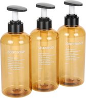 3 stuks shampoodispenser voor douche, 500 ml, shampoofles om te vullen, pompfles, navulbare kunststof lotiondispenser, zeepdispenserflessen voor badkamer (geel, 3)