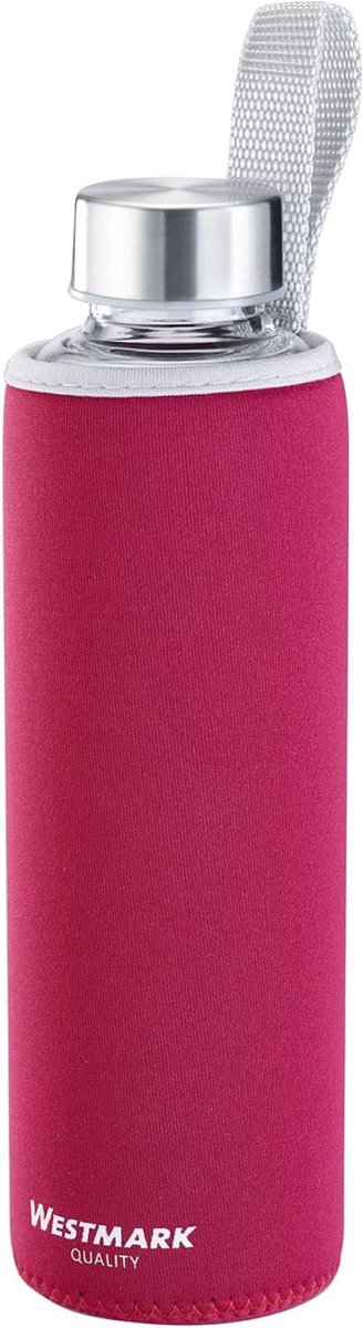 Westmark Drinkfles, met opdruk, incl. beschermhoes, 550 ml, glas/siliconen/rubber, BPA-vrij, Viva, rood/zilver/doorzichtig, 5272226R