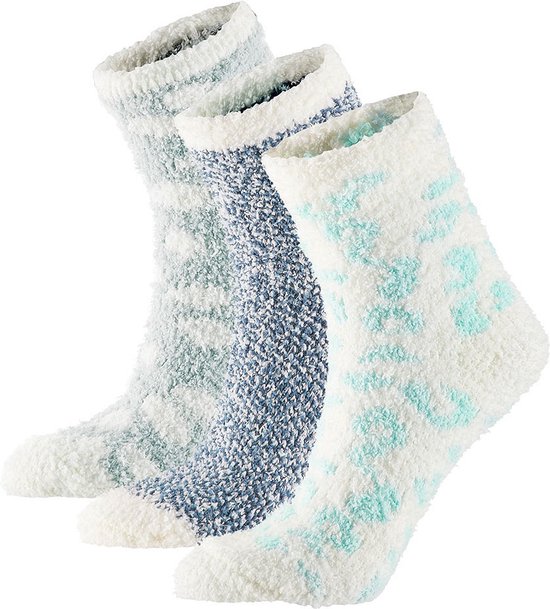 Apollo-Sokken | Bedsokken dames | Blauw|Grijs | 3-Pak | One Size | Slaapsokken | Fluffy sokken | Warme sokken